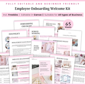 Employee onboarding, New Hire guide handbook, welcome kit, information booklet, HR canva template,  Editable Employee eBook package, Manual