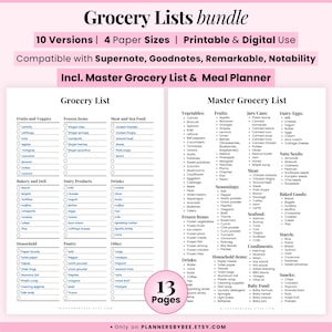Simple Grocery List Template Printable, Food Shopping List, Grocery Planner, Household, price checklist, Low carb, Master maker meal, weekly