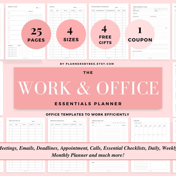 Office Tasks Planner Set Office Organizer Printables Work To Do List Work Schedule Employee Planner Business Meetings Work Emails Tracker