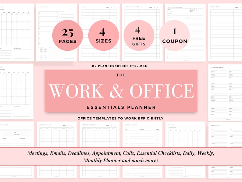 Office Tasks Planner Set Office Organizer Printables Work To Do List Work Schedule Employee Planner Business Meetings Work Emails Tracker