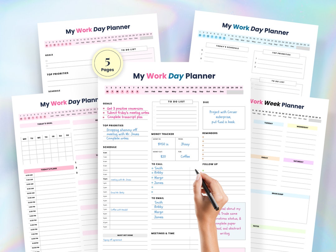 2024 Work Time Schedule, Office Organizer, Work Day Planner, Business