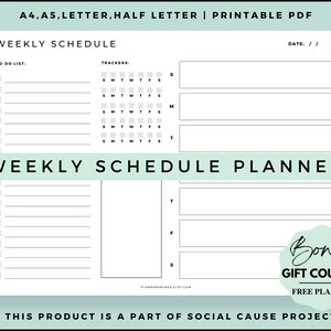 Weekly Templates Schedule Landscape, Weekly Planner, Weekly Habit Tracker, Week At a Glance, Weekly Agenda, Desk Planner, Weekly To Do List