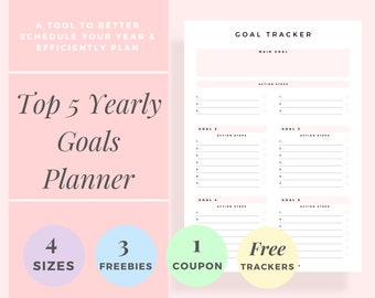 Top 5 Goals Planner, Goal Tracker, Goals Setting, Goal Journal, Goals Planning, Goals Tracker Printable, Goal Sheet, Goals Planner Printable