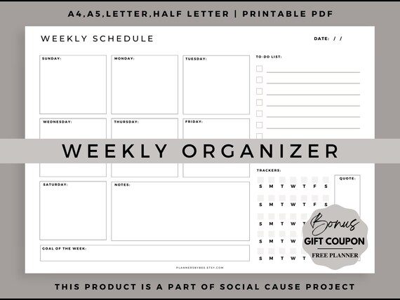 Minimalist Weekly Printable Planner Landscape, Weekly Schedule Calendar,  Office Work Personal Planner, A5/half/letter/a4, Week Habit Tracker - Etsy