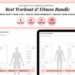 Fitness Planner Bundle, Workout Planner, Workout Tracker, Weekly Fitness, Daily Fitness Weight Loss Digital Printable Health Goal Self Care