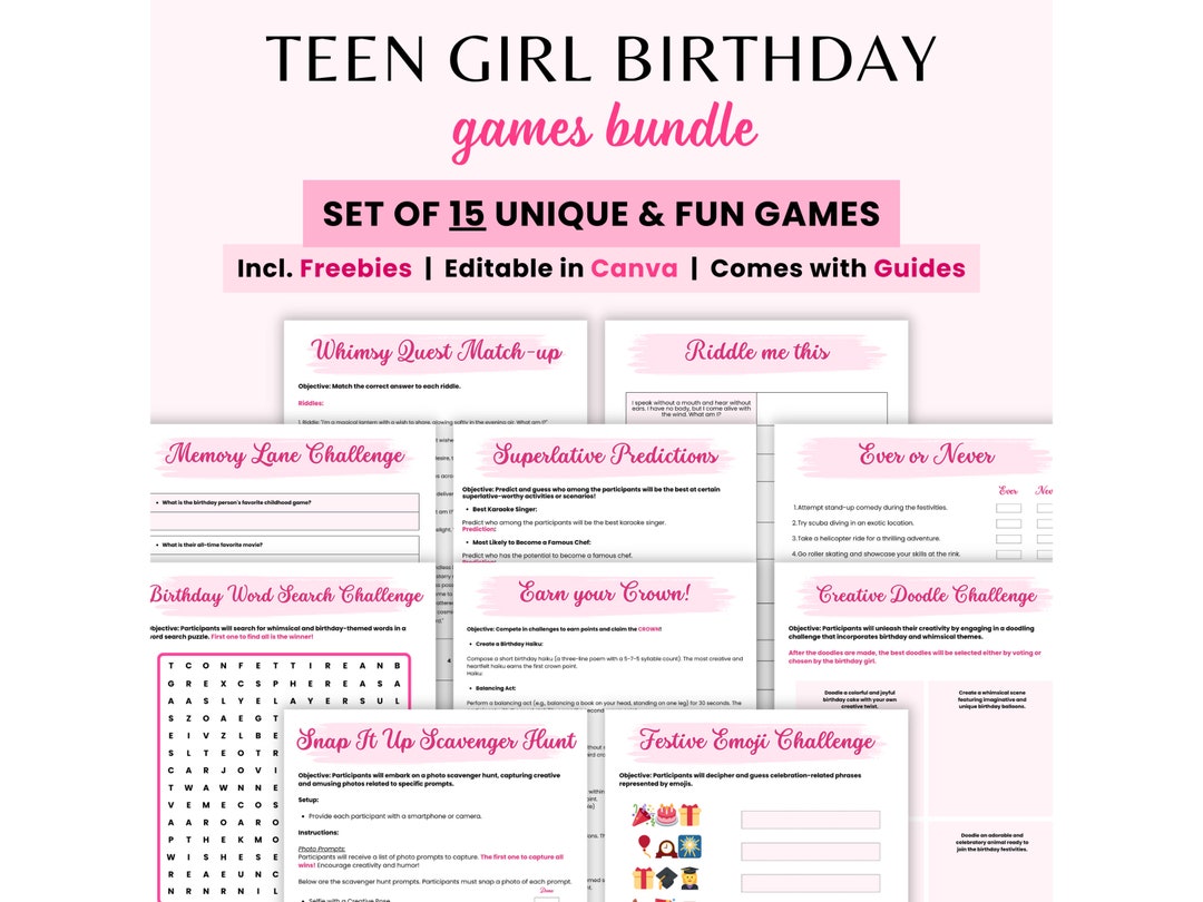 Birthday Party Games, Teen Birthday Party Games for Her, Girl Sweet 16
