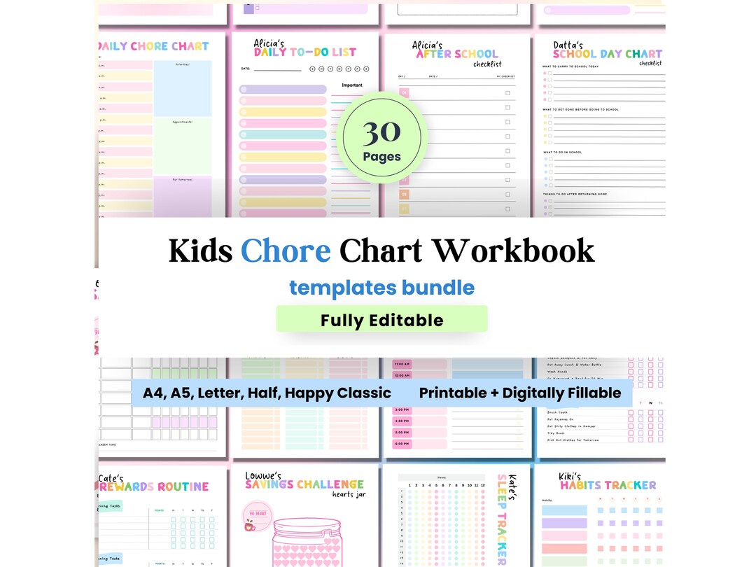 Chore Chart for Kids, Editable Chore Chart, Screen Time Schedule ...