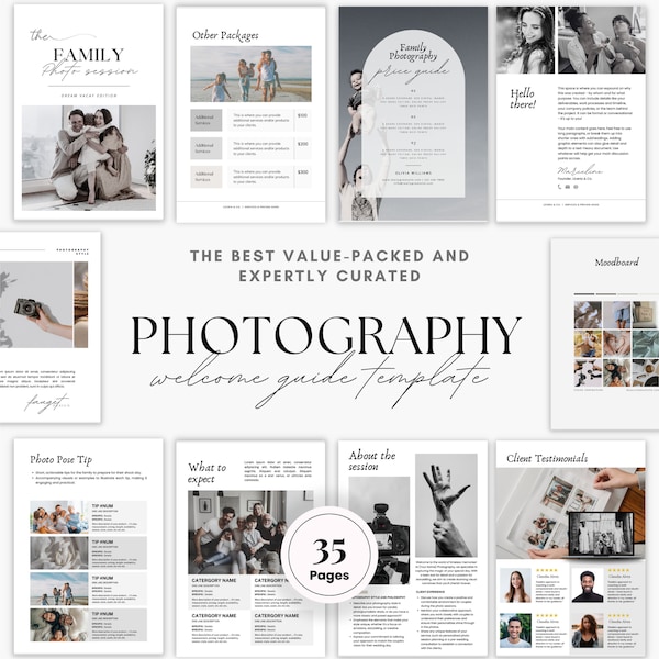 Photography Welcome Guide Family Photography Style Guide Photographer Pricing Canva Template Client guide photographers Family Photo Session