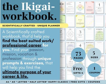 Ikigai Planner, Life Purpose Planner, Career & Work Workbook, 2024 Life Binder, Self Development Worksheet, Goal Setting Goals Planners, PDF