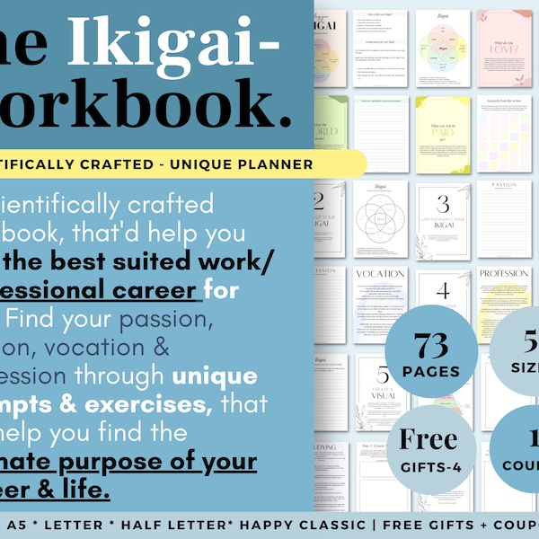 Ikigai Planner, Life Purpose Planner, Career & Work Workbook, 2024 Life Binder, Self Development Worksheet, Goal Setting Goals Planners, PDF