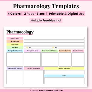 Plantilla de farmacología, obsequio de farmacología, tarjetas didácticas para estudiantes, enfermera en formación, guía de bolsillo para enfermería, hojas de dosificación, nota médica editable