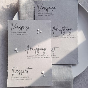 Menükarte I Menükarte Hochzeit I Menükarte handgerissen I handgerissene Menükarten I stillvoll mit und ohne Perlen