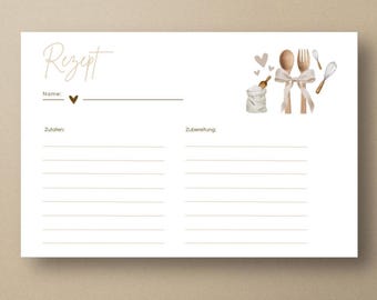 Recipe cards A6 Boho | Hand-printed | Individually or as a set | Fill-in recipe card | Kitchen gift | Cookbook cards | Gift idea
