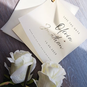 Save the Date Karte, personalisiert, vergoldet, Save the Date Ankündigung, Hochzeit, elegant