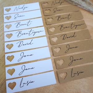 Wedding place cards 2 x 9 cm | Name tags with individual name & lettering + heart | Vintage | birthday | communion | Baptism