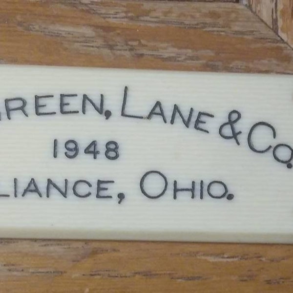 Pipe organ console nameplate 1946