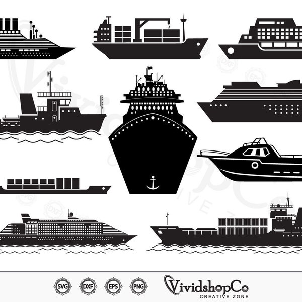Ship svg, Cruise ship svg, Cargo ship svg, Cargo svg, Clipart, Cut Files for Silhouette, Files for Cricut, Vector, dxf, png, Design