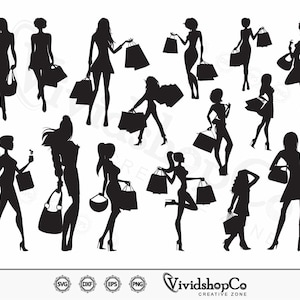 Winkelen SVG, winkelen vrouw svg, winkelend meisje svg, handtas svg, clipart, gesneden bestanden voor silhouette, bestanden voor Cricut, Vector, dxf, png