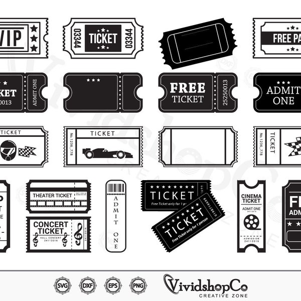 Ticket SVG, Blank Ticket, Admission Ticket, Movie Ticket, Admit One, Clipart, Cut Files for Silhouette, Files for Cricut, Vector, dxf, png