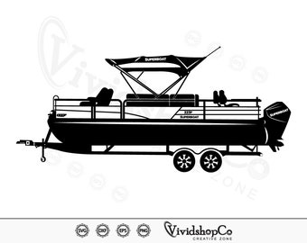 Pontoon Boat SVG, Pontoon Boat Clipart, Pontoon Boat Files for Cricut, Cut Files For Silhouette, Dxf, Png, Eps, Vector