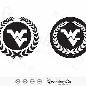 May include: Black and white silhouette of the letter W with two overlapping triangles, surrounded by a wreath of leaves. The design is a logo or symbol.