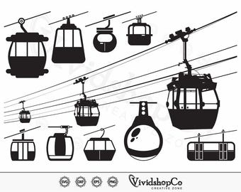 Teleférico SVG, Telecabina SVG, Tranvía aéreo SVG, Clipart, Archivos de corte para Silhouette, Archivos para Cricut, Vector, dxf, png, Diseño