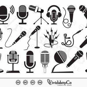 Microphone svg, Headphones svg, Mic Stand svg, Music svg, Clipart, Cut Files for Silhouette, Vector, dxf, eps, png, Design