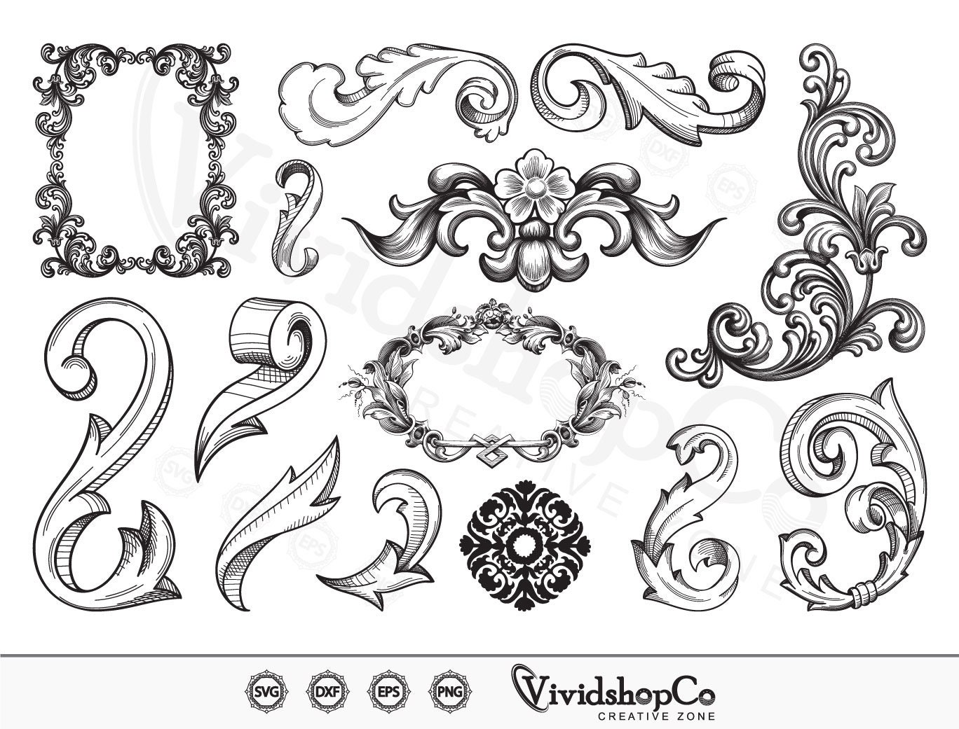Baroque SVG Acanthus Svg Filigree Decorative Ornament - Etsy