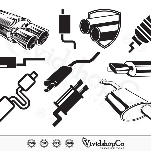 Exhaust Pipe SVG, Car exhaust pipe svg, Exhaust svg, Mechanic svg, Car Parts svg, Clipart, Silhouette, Files for Cricut, Vector, dxf, png