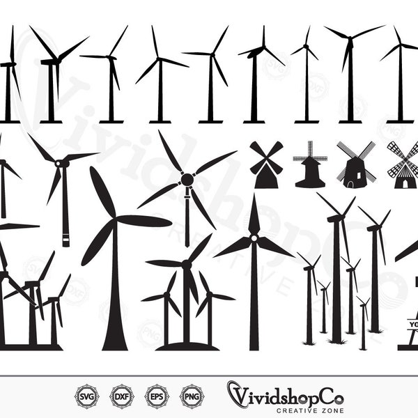 Wind Turbine SVG, Windmill svg, Gristmill svg, Water Mill, Turbine, Clipart, Cut Files for Silhouette, Files for Cricut, Vector, dxf, png