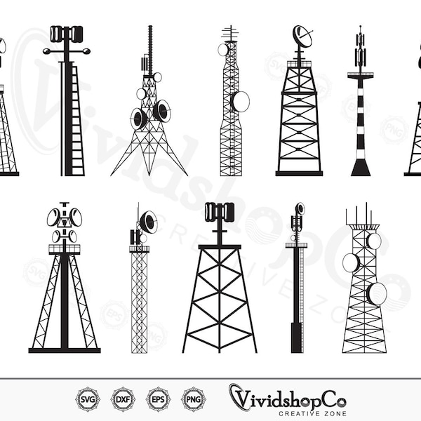 Antenna SVG, Tower svg, Transmission Tower svg, Wireless Tower svg, Internet Towers svg, Radio Tower svg, Files for Cricut, Dxf, Png, Cricut