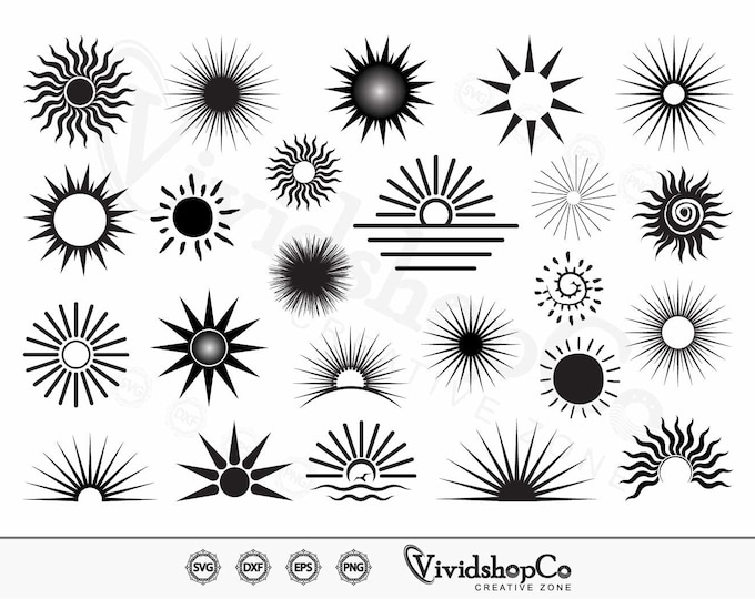 Svg File Sun Rays Sun Svg Bundle, Sunburst Svg, Boho Sun Png, Sunset Vector Cut File ...