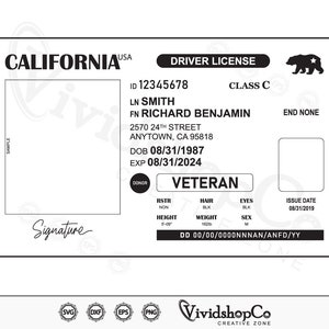 Drivers License SVG, California Drivers License,  License svg, Identification svg, Clipart, Cut Files, Silhouette, Cricut, Vector, dxf, png