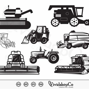 Mähdrescher SVG, Bauernhof, Mähdrescher, Weizenernte, Maiskopf, Clipart, Schnittdateien für Silhouette, Dateien für Cricut, Vektor, dxf, png