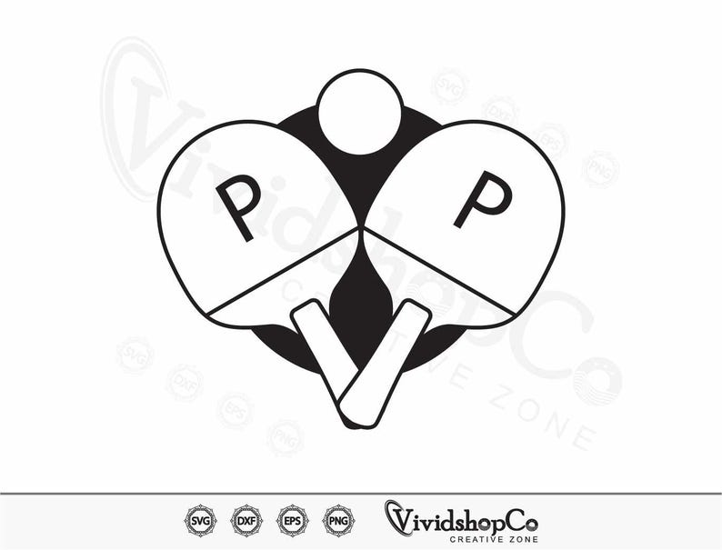 May include: Black and white illustration of two ping pong paddles with the letter "P" on each paddle.