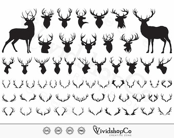 鹿の頭 SVG、鹿の SVG、鹿の顔 SVG、鹿の角、鹿狩り SVG、クリップアート、シルエットのカット ファイル、Cricut、ベクター、dxf、png