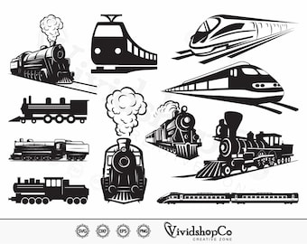 Zug SVG, Eisenbahn svg, Lokomotive, Dampfmaschine, Retro Zug svg, Clipart, Schnittdateien für Silhouette, Dateien für Cricut, Vektor, dxf, png
