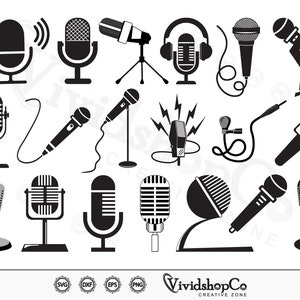 Microphone, Mic svg, haut-parleur, casque, mégaphone, microphone rétro et  vintage clip arts set Vector Digital File svg, eps, dxf, ai, png -   France