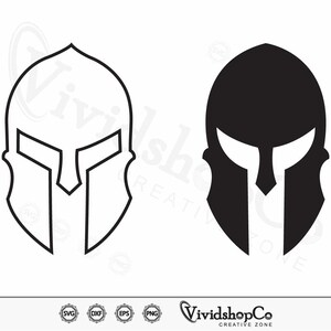 May include: Two Spartan helmet designs. One is a black silhouette, the other is a black outline. The helmets have a distinctive crest and face guard. The image includes the text "VividshopCo CREATIVE ZONE" and file type icons.