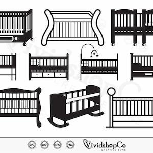 Baby Crib SVG, Baby svg, Bassinet svg, Child svg, Crib svg, Clipart, Cut Files for Silhouette, Files for Cricut, Vector, dxf, png, Design