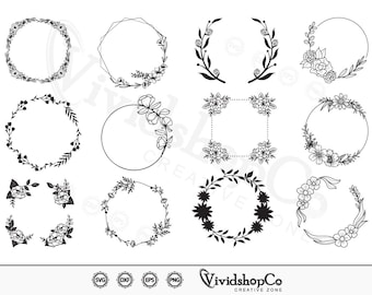 Floral Wreath SVG, Wreath svg, Wedding wreath svg, Circle frame svg, Clipart, Cut Files for Silhouette, Files for Cricut, Vector, dxf, png