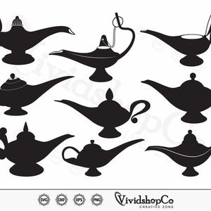 Genie Lamp SVG, Magic Lamp svg, Aladdin Lamp svg, Arabian Nights svg, Clipart, Cut Files for Silhouette, Files for Cricut, Vector, dxf, png