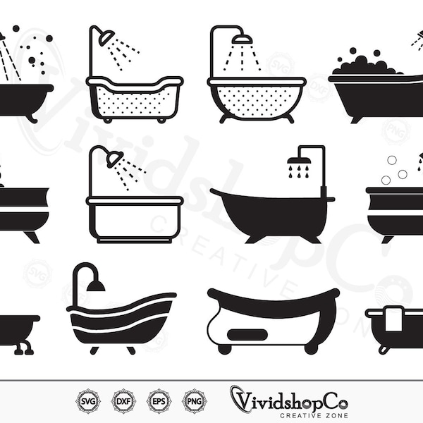 Bathtub SVG,  Tub svg, Hot bath svg, Bath tub svg, Bath svg, Clipart, Cut Files for Silhouette, Files for Cricut, Vector, dxf, png, Design