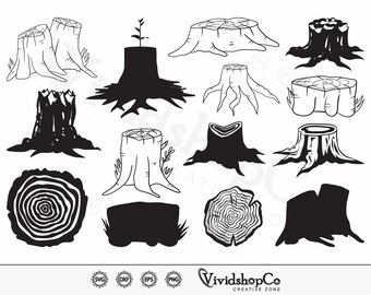 Baumstumpf SVG, Stump svg, Holzscheibe svg, Baumring svg, Clipart, Schnittdateien für Silhouette, Dateien für Cricut, Vektor, dxf, png, Design