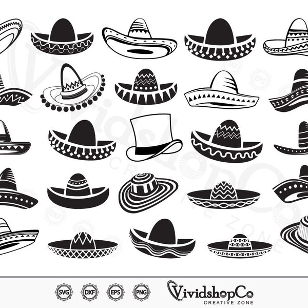 Sombrero SVG, Sombrero Vector, Maxican Fiesta Sombrero, Maxican Hat svg, Cut bestand, voor silhouet, svg, eps, dxf, png, clipart cricut
