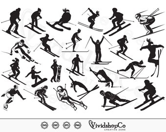 Skiing SVG, Ski svg, Snowflake svg, Snowboarding, Winter sport svg, Clipart, Cut Files for Silhouette, Files for Cricut, Vector, dxf, png