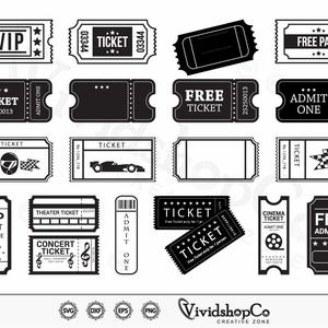 Ticket SVG, Blanko-Eintrittskarte, Kinokarte, Admit One, Clipart, Schnittdateien für Silhouette, Dateien für Cricut, Vektor, dxf, png