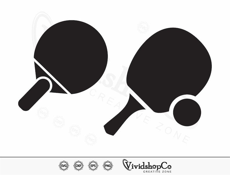May include: Two black table tennis paddles with a black ball in the middle.