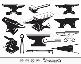 Blacksmith SVG, Anvil svg, Anvil and Hammer, Tongs svg, Clipart, Cut Files for Silhouette, Files for Cricut, Vector, dxf, png, Design