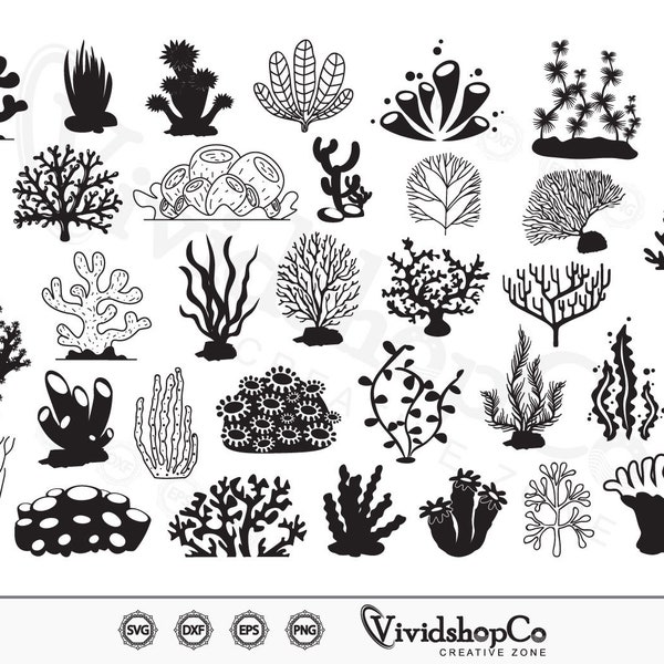 Coral Ocean SVG, Coral svg, Seaweed svg, Sea Plant svg, Clipart, Cut Files for Silhouette, Files for Cricut, Vector, dxf, png, Design